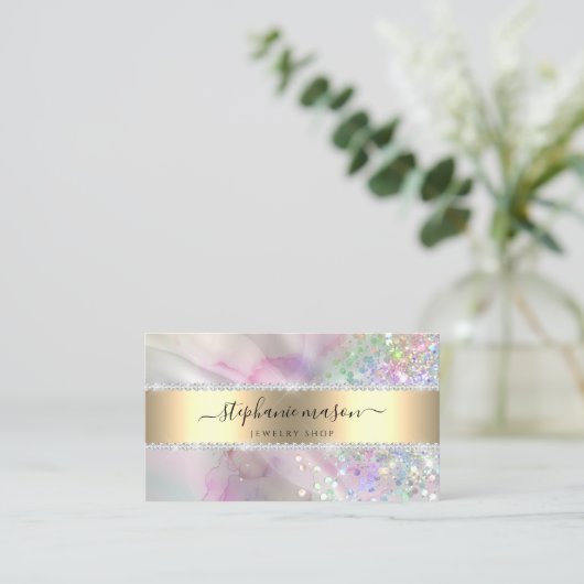 ホログラフィックグリッターマーブル水彩ピンク コーリングカード (スタンド正面)