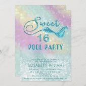 ホログラフィックグリッターマーメイドテールプールパーティー 招待状 (正面/裏面)