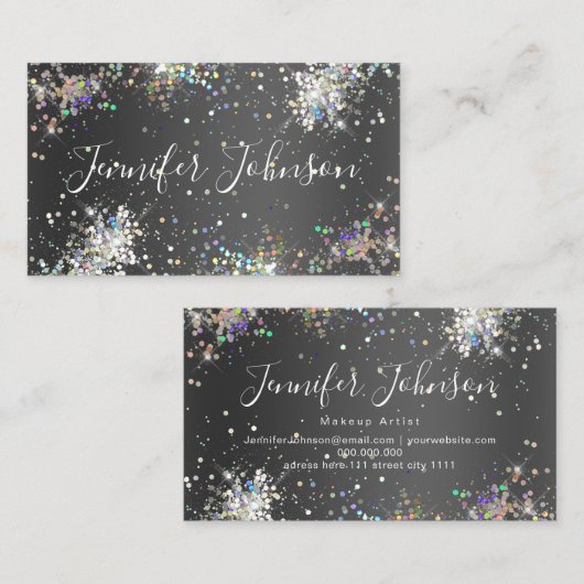 ホログラフィックグリッターメイクアップアーティスエレガントトブラック 名刺 (正面/裏面)