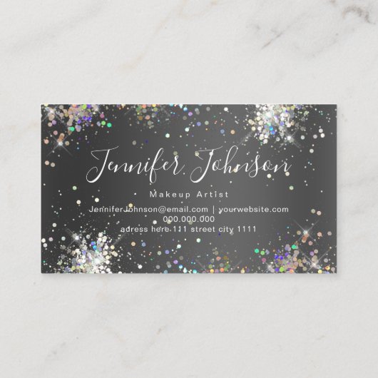 ホログラフィックグリッターメイクアップアーティスエレガントトブラック 名刺 (裏面)