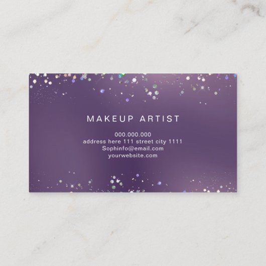 ホログラフィックグリッターメイクアップアーティストエレガントパープル 名刺 (裏面)