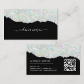 ホログラフィックグリッターメイクアップアーティストシルバーブラック 名刺 (正面/裏面)