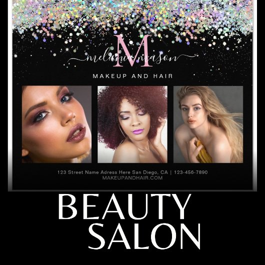 ホログラフィックグリッターメイクアップアーティストフォトブラック チラシ