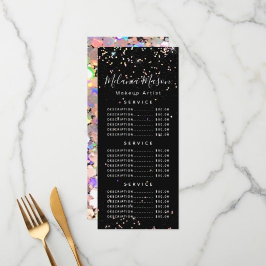 ホログラフィックグリッターメイクアップアーティストブラックプライスメニュー メニュー (正面/裏面インサイチュ)