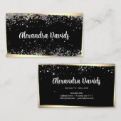 ホログラフィックグリッターメイクアップアーティストブラック金ゴールドフレーム 名刺 (正面/裏面)