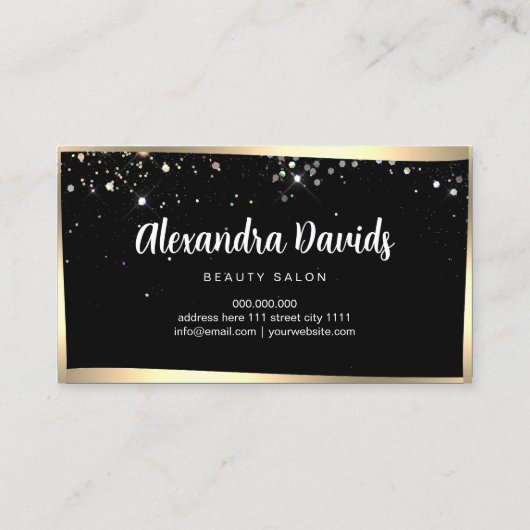 ホログラフィックグリッターメイクアップアーティストブラック金ゴールドフレーム 名刺 (裏面)
