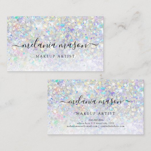 ホログラフィックグリッターメイクアップアーティスト美しい モダン 名刺 (正面/裏面)