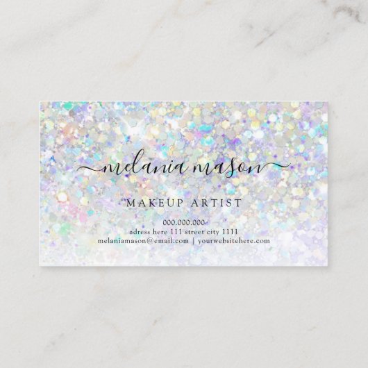 ホログラフィックグリッターメイクアップアーティスト美しい モダン 名刺 (裏面)
