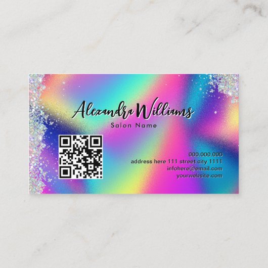 ホログラフィックグリッターメイクアップアーティスト鮮やか 名刺 (裏面)
