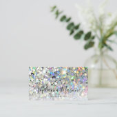 ホログラフィックグリッターメイクアップアーティストQRコードブラック 名刺 (スタンド正面)