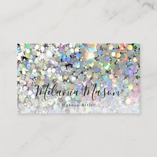 ホログラフィックグリッターメイクアップアーティストQRコードブラック 名刺 (正面)