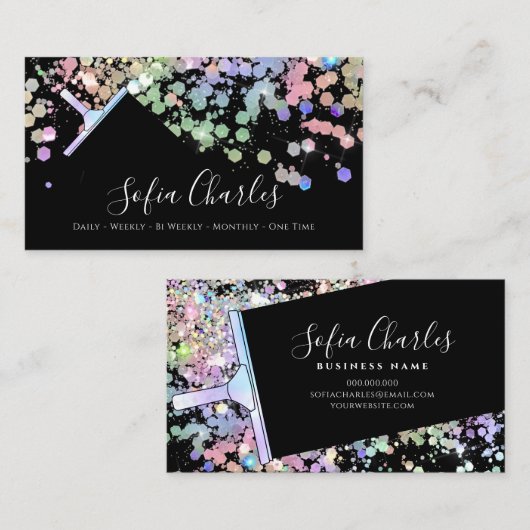 ホログラフィックグリッターメイドクリーニングハウスブラック 名刺 (正面/裏面)