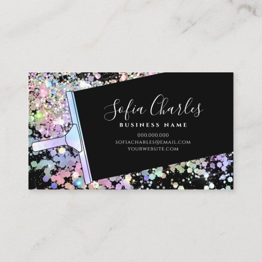 ホログラフィックグリッターメイドクリーニングハウスブラック 名刺 (裏面)