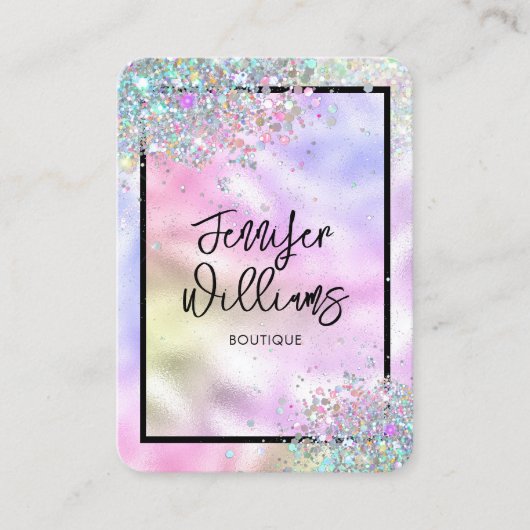 ホログラフィックグリッターメタリックモダンブティック 名刺 (正面)