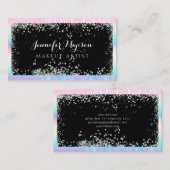 ホログラフィックグリッターモダン美しいサロンブラック 名刺 (正面/裏面)