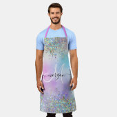 ホログラフィックグリッターレインボーパステルズモノグラム エプロン (着用した状態)