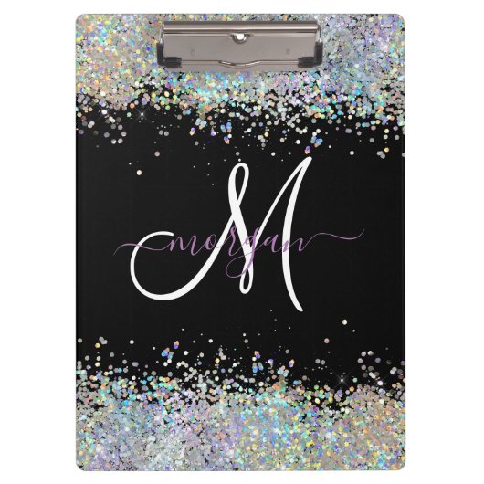 ホログラフィックグリッターレインボーパステルズモノグラム クリップボード (正面)