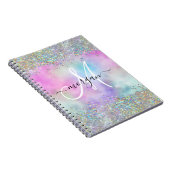 ホログラフィックグリッターレインボーパステルズモノグラム ノートブック (右側)