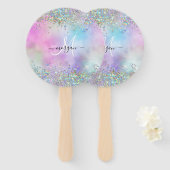 ホログラフィックグリッターレインボーパステルズモノグラム ハンドファン (正面&裏面)