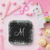 ホログラフィックグリッターレインボーパステルズモノグラム ペーパープレート (パーティー)