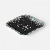 ホログラフィックグリッターレインボーパステルズモノグラム ペーパープレート (傾斜あり)