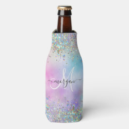 ホログラフィックグリッターレインボーパステルズモノグラム ボトルクーラー
