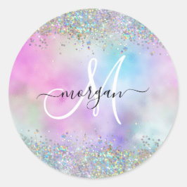 ホログラフィックグリッターレインボーパステルズモノグラム ラウンドシール