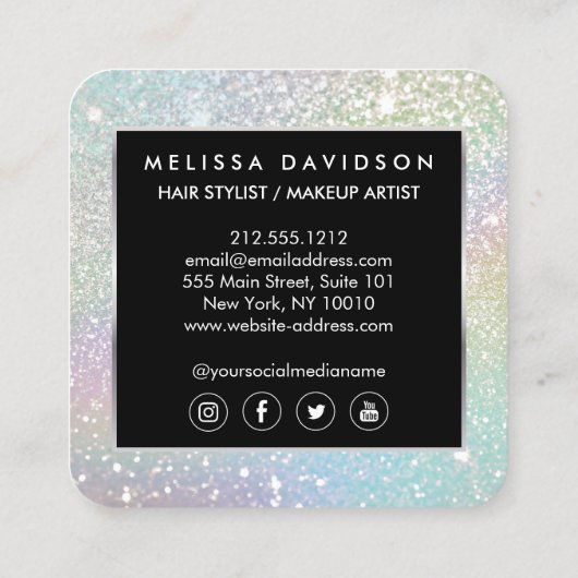 ホログラフィックグリッター及びグラマー美しい スクエア名刺 (裏面)