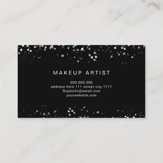 ホログラフィックグリッター唇メイクアップアーティストブラック 名刺 (裏面)