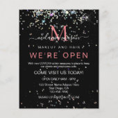 ホログラフィックグリッター我々はオープンサロンブラックエレガント チラシ (裏面)