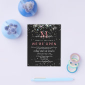 ホログラフィックグリッター我々はオープンサロンブラックエレガント チラシ (シングル)