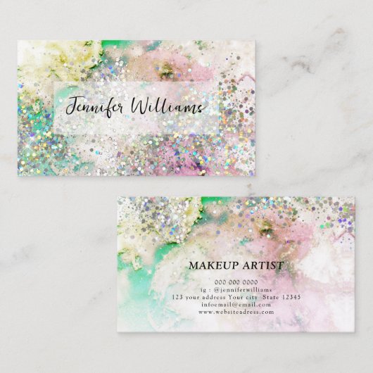 ホログラフィックグリッター星雲エレガント美しい 名刺 (正面/裏面)