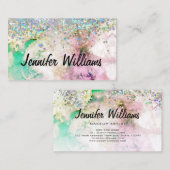 ホログラフィックグリッター水彩大理石エレガント石 名刺 (正面/裏面)