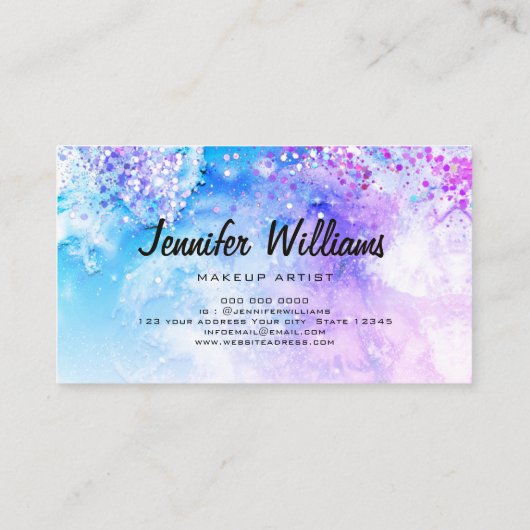ホログラフィックグリッター水色インクエレガント美しい 名刺 (裏面)