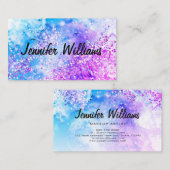 ホログラフィックグリッター水色インクエレガント美しい 名刺 (正面/裏面)