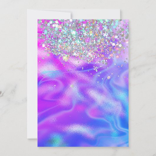 ホログラフィックグリッター第6紫ガーリー誕生日 招待状 (裏面)