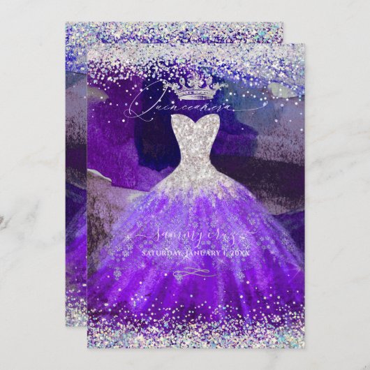 ホログラフィックグリッター紫外線キンセアニェラガウン 招待状 (正面/裏面)