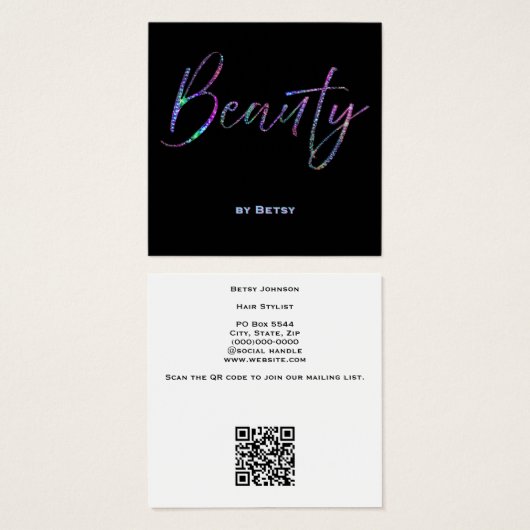 ホログラフィックグリッター美しい名刺 (正面&裏面)