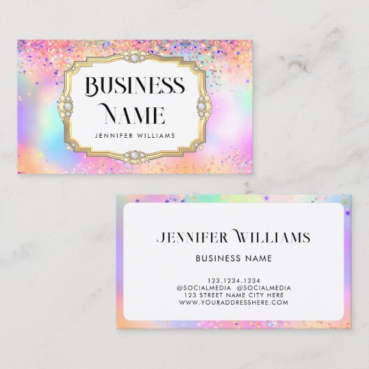ホログラフィックグリッター金ゴールドパステルエレガントピンク 名刺 (正面/裏面)