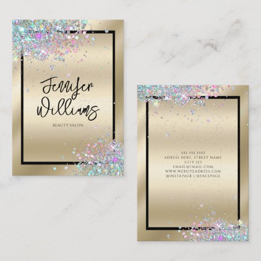 ホログラフィックグリッター金モダン属金ゴールド美しい 名刺 (正面/裏面)