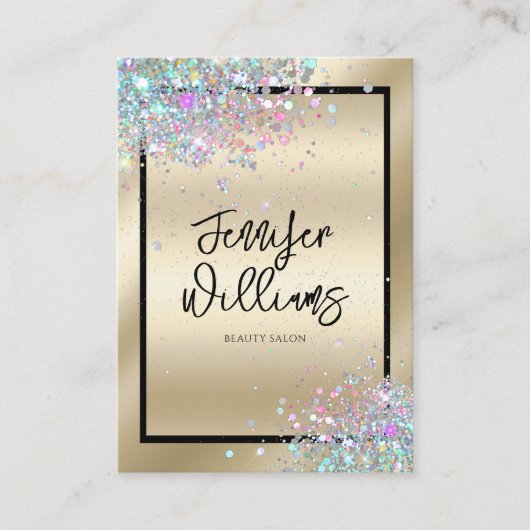 ホログラフィックグリッター金モダン属金ゴールド美しい 名刺 (正面)