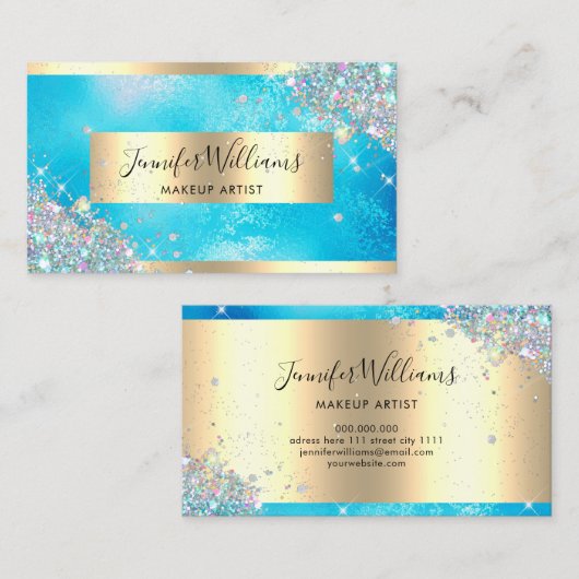ホログラフィックグリッター金箔ターコイズ 名刺 (正面/裏面)