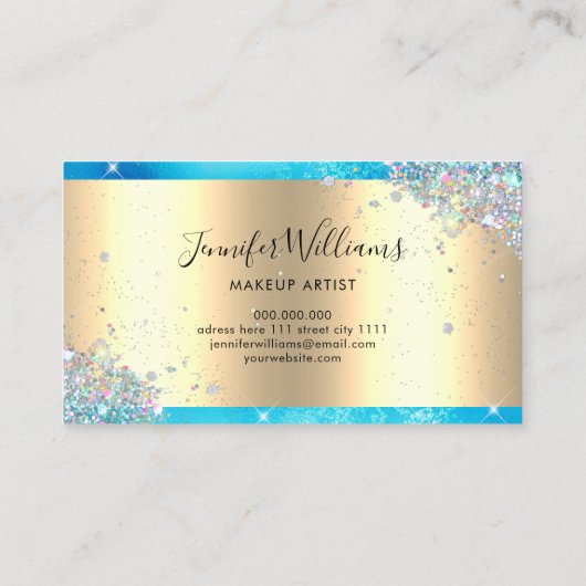 ホログラフィックグリッター金箔ターコイズ 名刺 (裏面)