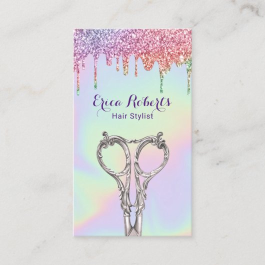 ホログラフィックグリッター駆動美容師サロン 名刺 (正面)