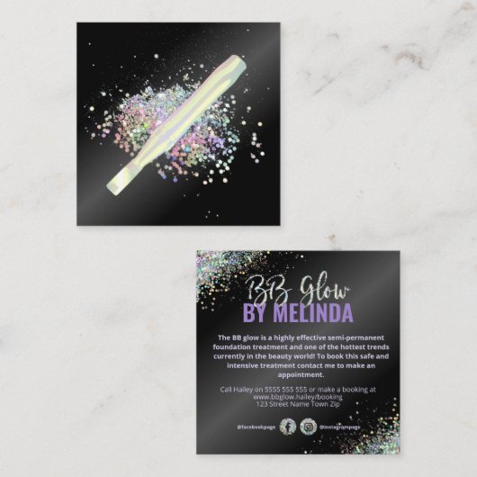 ホログラフィックグリッターBBグロー スクエア名刺 (正面/裏面)