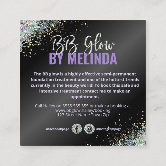 ホログラフィックグリッターBBグロー スクエア名刺 (裏面)