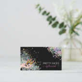 ホログラフィックグリッターMUAリップスティックロゴメイクアップサロン 名刺 (スタンド正面)