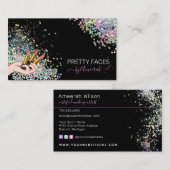 ホログラフィックグリッターMUAリップスティックロゴメイクアップサロン 名刺 (正面/裏面)