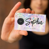 ホログラフィックグリッターQRコードロゴシャイニーピンク美しい 名刺