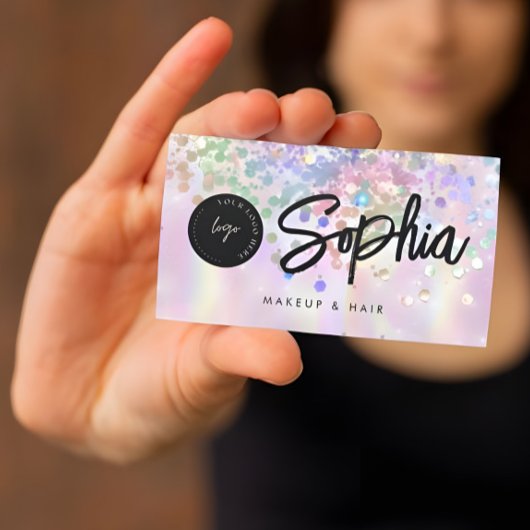 ホログラフィックグリッターQRコードロゴシャイニーピンク美しい 名刺